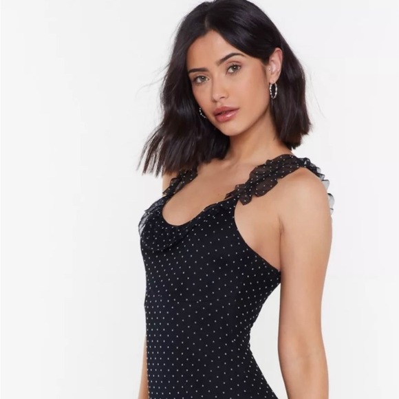Nasty Gal Wardrobe Re-Mesh Pending Polka Dot Bodysuit - Picture 2 of 4